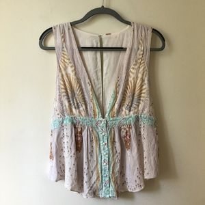 Free People The Siren Plunge Sleeveless Ivory Top